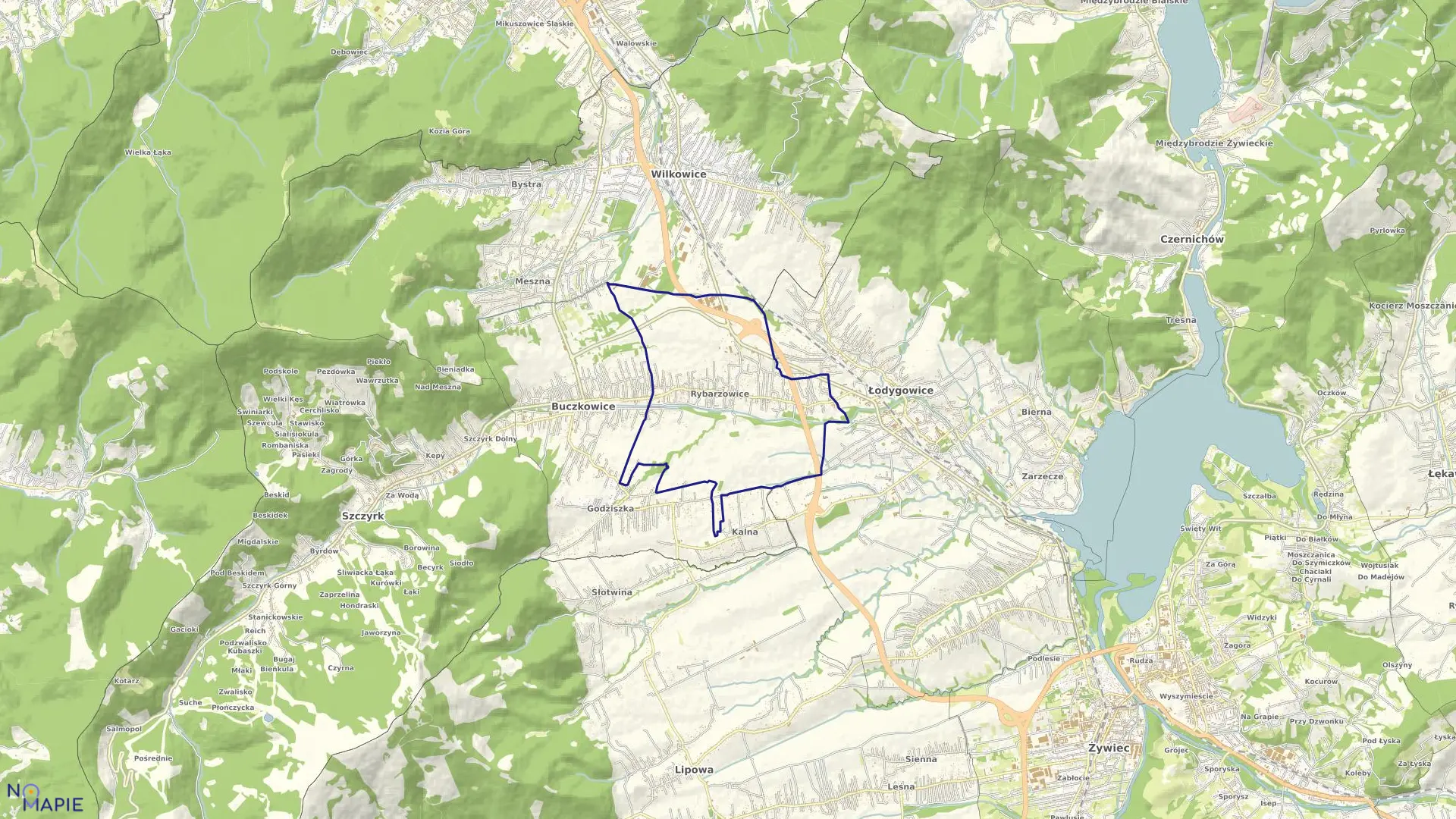 Mapa obrębu RYBARZOWICE w gminie Buczkowice